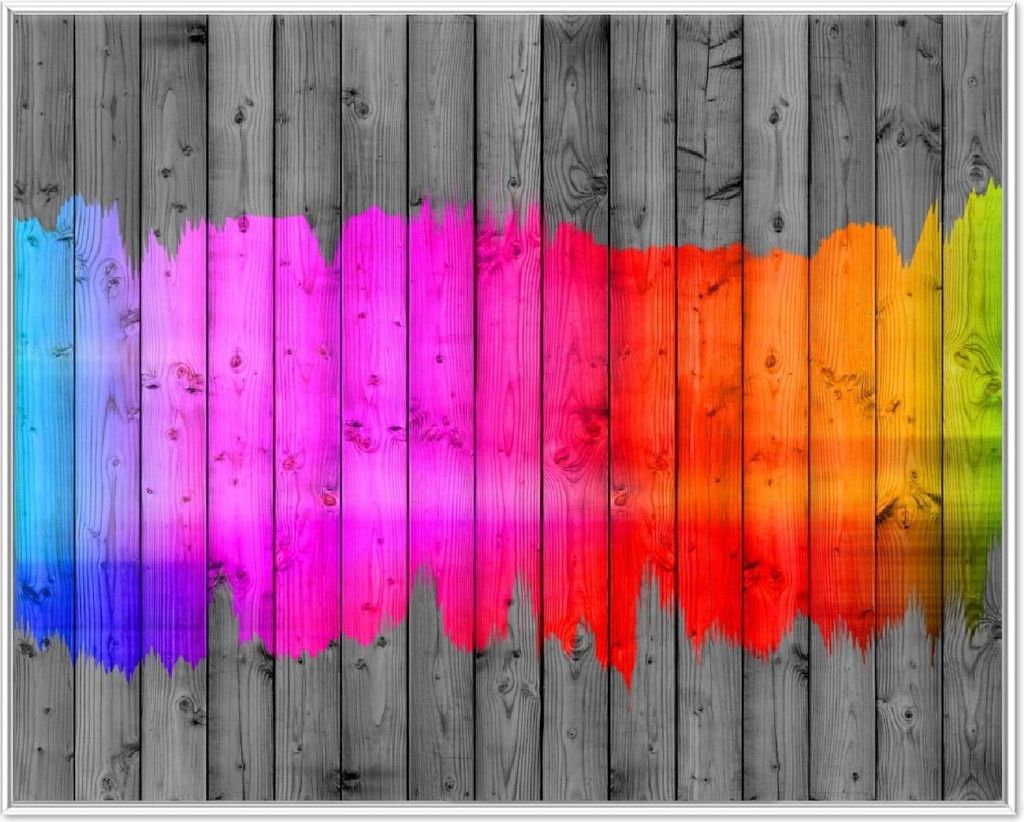 Wallario Wandbild Holzpaneel - Bemaltes buntes Holz, Größe: 40,30 x 50,30 cm, Poster mit weißem Aluminiumrahmen