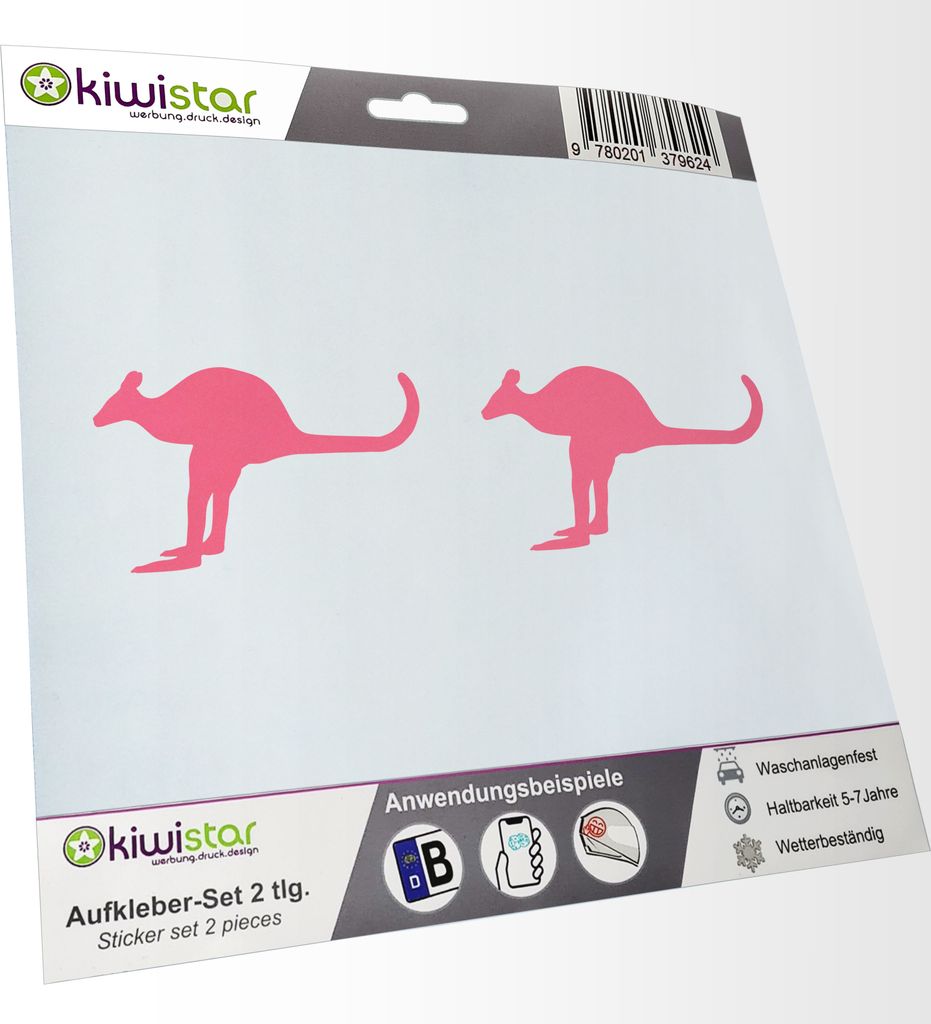Kiwistar - 2x Kennzeichenaufkleber - hellrosa - 21 mm Känguru - Kangaroo - Australien Aufkleber für Auto, Laptop, Fahrrad, LKW, Motorrad Mehrfarb...