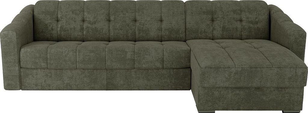 Express-Eckausziehsofa aus strukturiertem Stoff in Khaki – Bett mit breiten Lattenrosten (160 cm) – Matratze (14 cm) – DARIELO