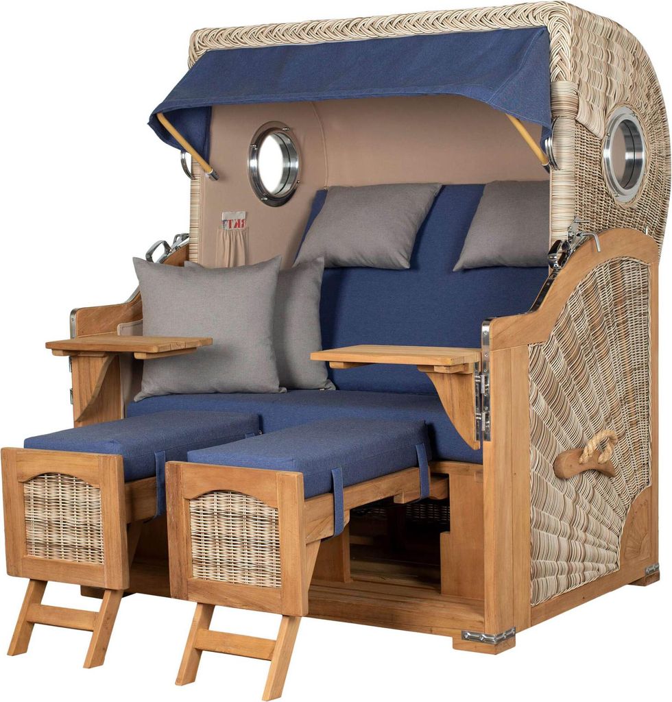Strandkorb-Set - bene living - Ammersee Grande XL Teak - PE shell - Modell 595 - inkl. Liftersystem