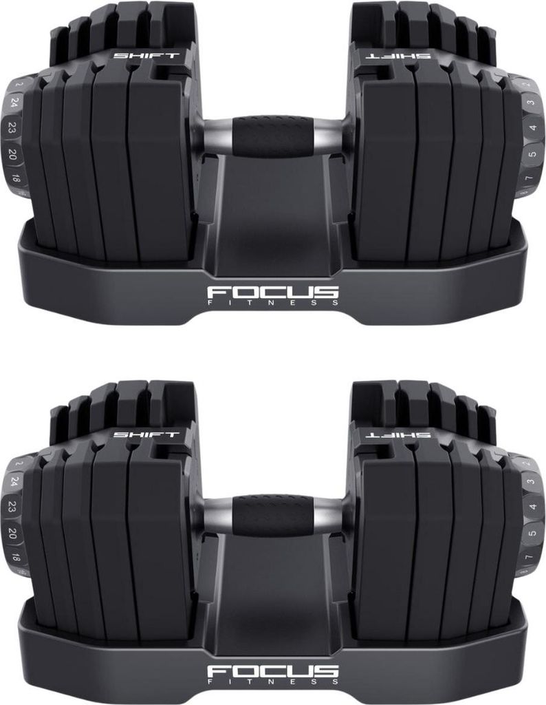 Trainingsbank Force 8 – Mit verstellbarem Hantelset Shift – 2x24 kg – Mit Hantelständer
