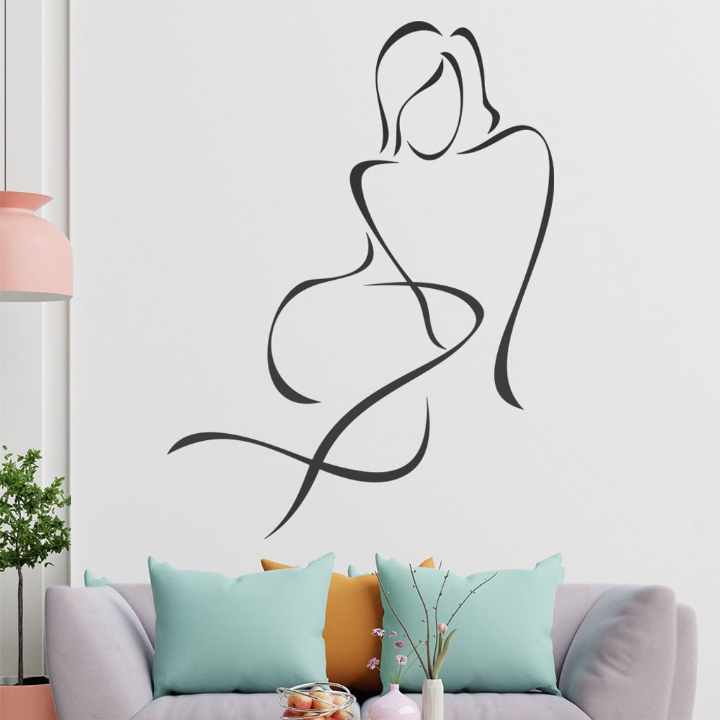 Frau sitzend - Linien Wandtattoo in 6 Größen - Wandaufkleber Wall Sticker - Dekoration, Küche, Wohnzimmer, Schlafzimmer, Badezimmer