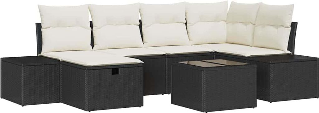 vidaXL Gartensofa-set mit Kissen 7 pcs Schwarz Poly-Rattan