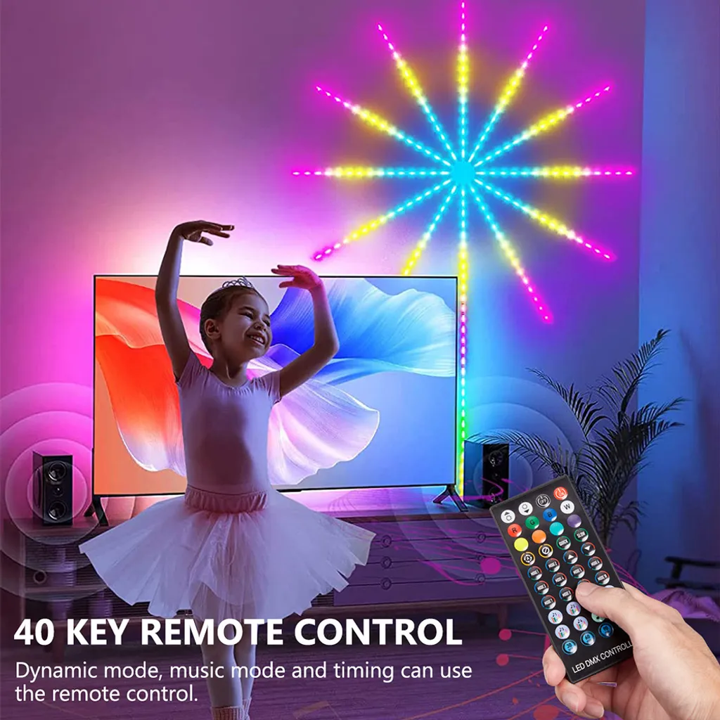 Ruban LED Feu d'Artifice 100cm Bluetooth avec Musique Sync et USB - 5
