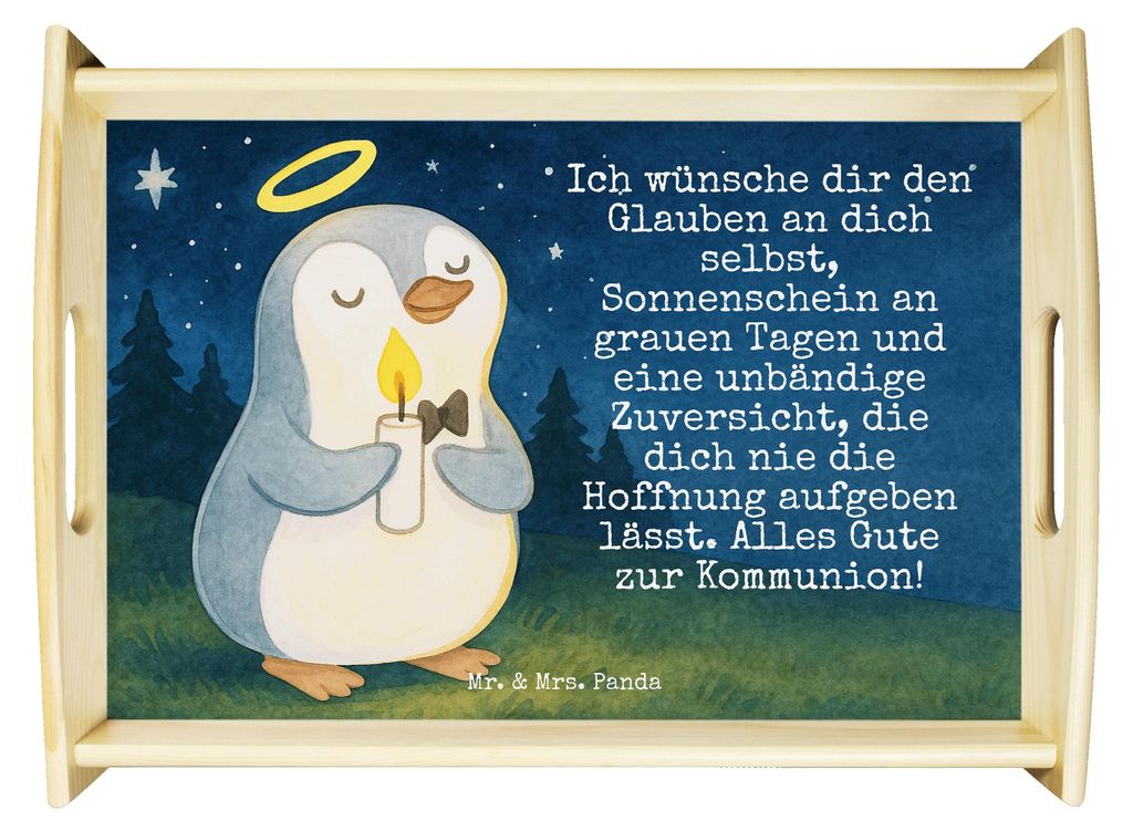 Mr. & Mrs. Panda Tablett Pinguin Kommunion Design - Weiß - Geschenk, Servier, Konfirmation, Dekotablett, Sonnenschein, Glauben, Dankeschön, zum s...