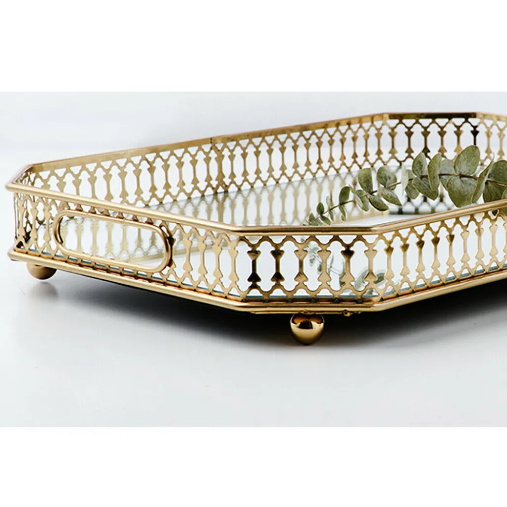 Plateau miroir octogonal pour bijoux et bougies - Décoration élégante