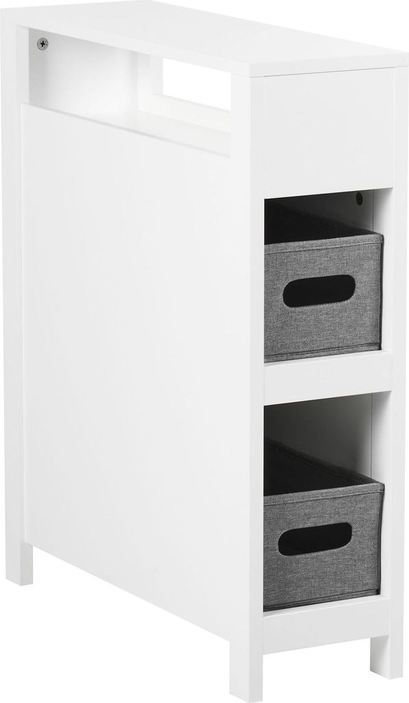 BELIANI Kommode Weiß Holzwerkstoff Schmal mit Aufbewahrungsboxen Kisten Körben für Handtücher Skandi Badezimmer Ausstattung Badmöbel Mehrzweck...