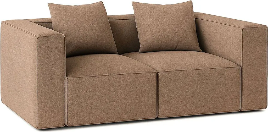 Canapé 2 Places Compact et Duo de Coussins Déco Beige - Pack Mobilier