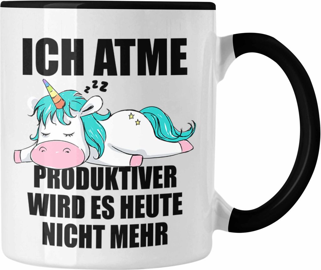 Trendation - Lustige Tasse mit Spruch Mitarbeiterin Einhorn Geschenk Arbeitskollege Frauen (Schwarz)