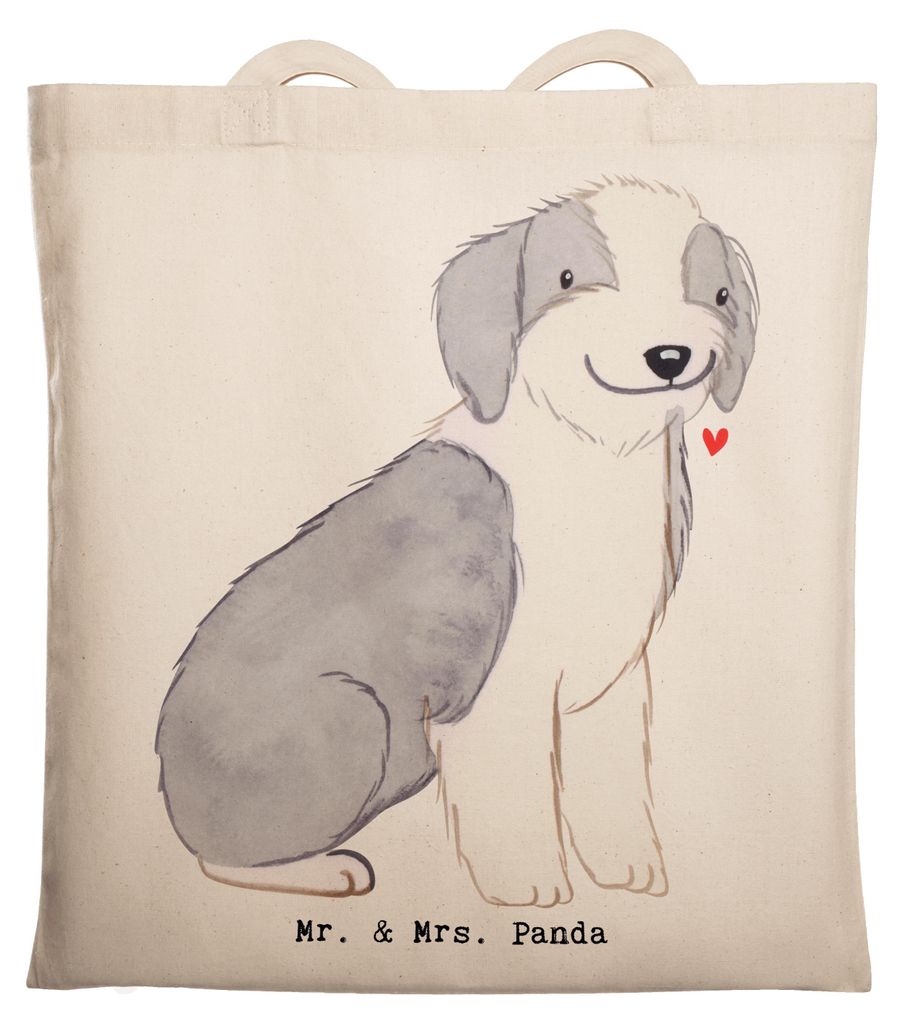 Mr. & Mrs. Panda Jutebeutel Bearded Collie Moment - Transparent - Geschenk, Shopping Tasche, Laptoptasche, Britischer Hütehund, Uni, Baumwollbeute...