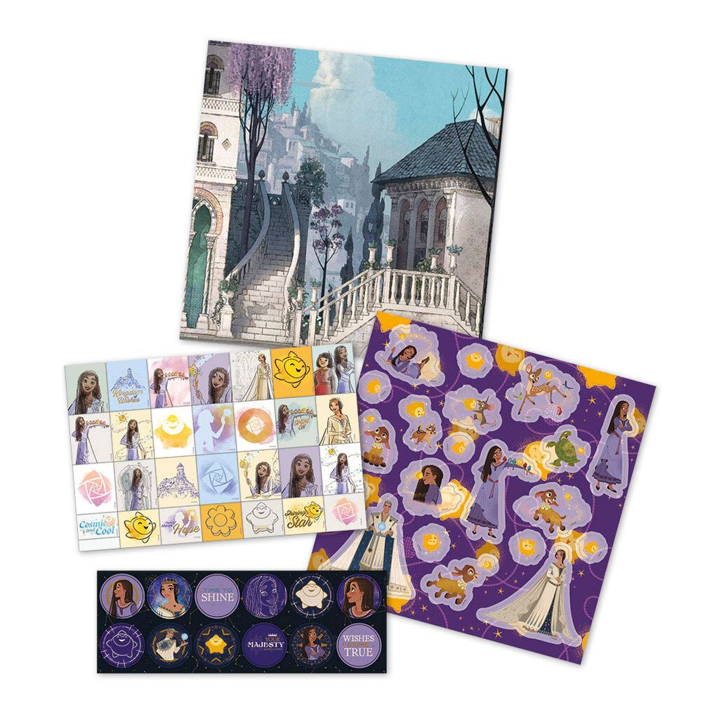 WISH Sticker-Set, über 50 glitzernde Disney Kinderzimmer Aufkleber aus dem Weihnachtsfilm "Wish", ideal als Kinder Geschenk, für Kinder ab 3 Jahren