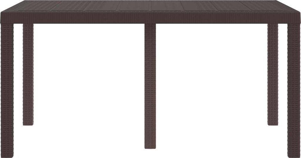 A brown poly-rattan garden table on a white background.