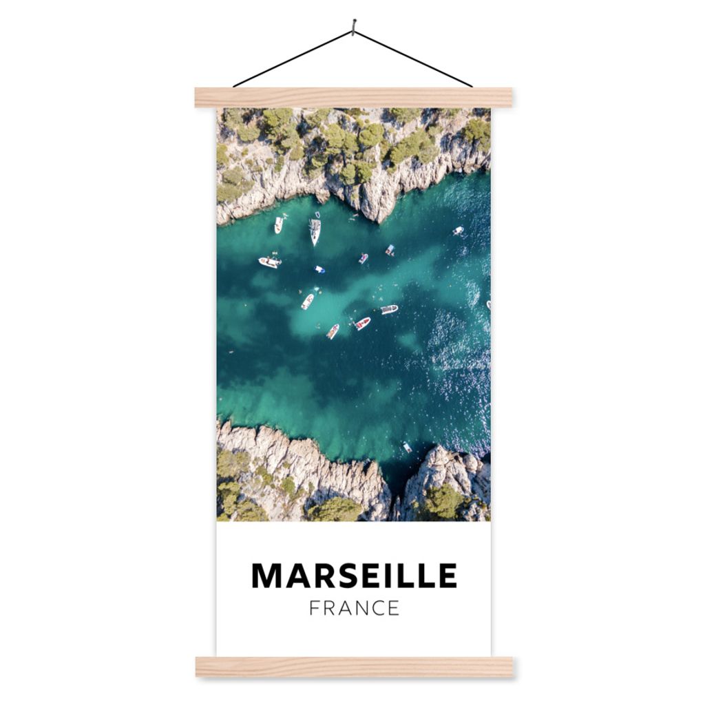 MuchoWow Textilposter Frankreich - Marseille - Wasser - Boot 40x80 cm mit holzfarbenen Rahmen - Wohnzimmer