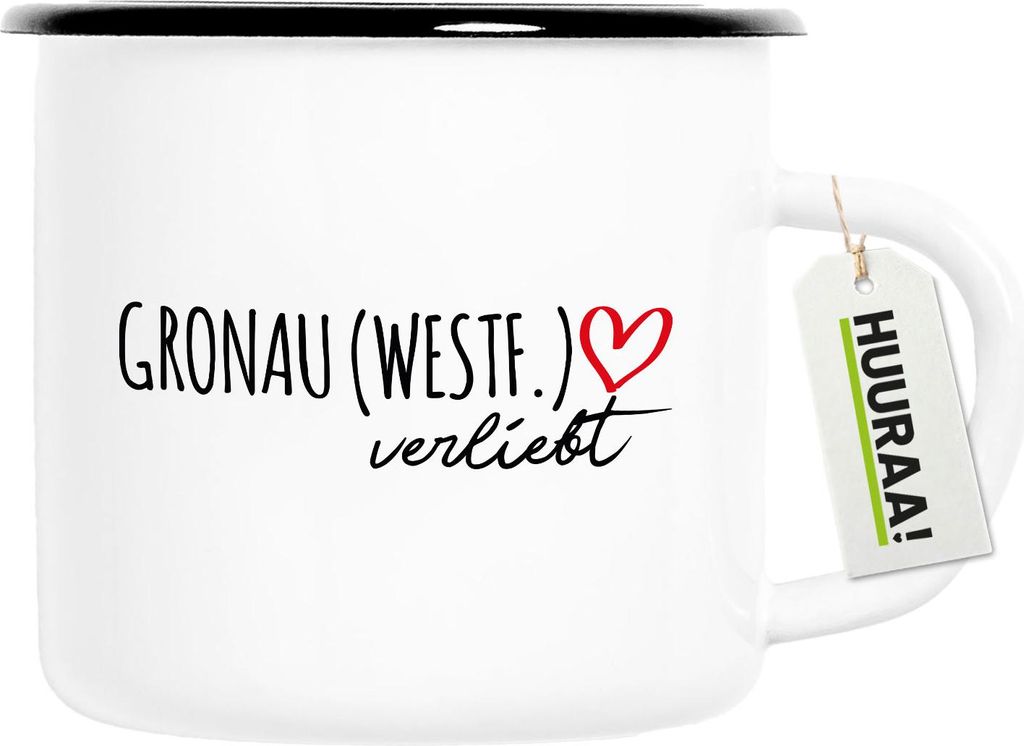 Huuraa Emaille Tasse Gronau (Westf.) verliebt 300ml Vintage Campingbecher Geschenkidee