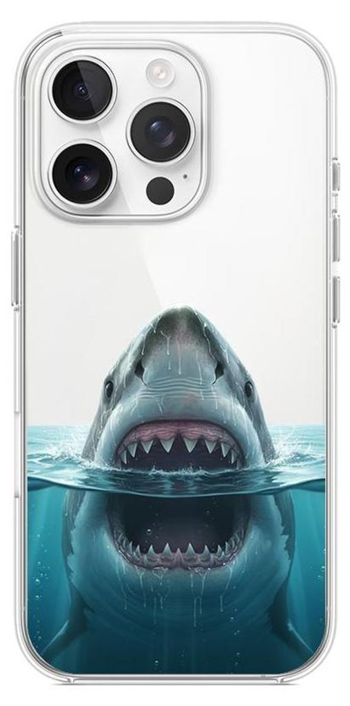 Flexible Hülle für das iPhone 16 Pro Max, TPU Silikon transparent, Weißer Hai