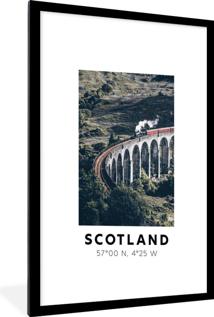 MuchoWow Gerahmtes Poster Schottland - Zug - Brücke 60x90 cm - Poster mit Schwarzem Bilderrahmen Wandposter Rahmen Foto Bilder - Dekoration - Wa...
