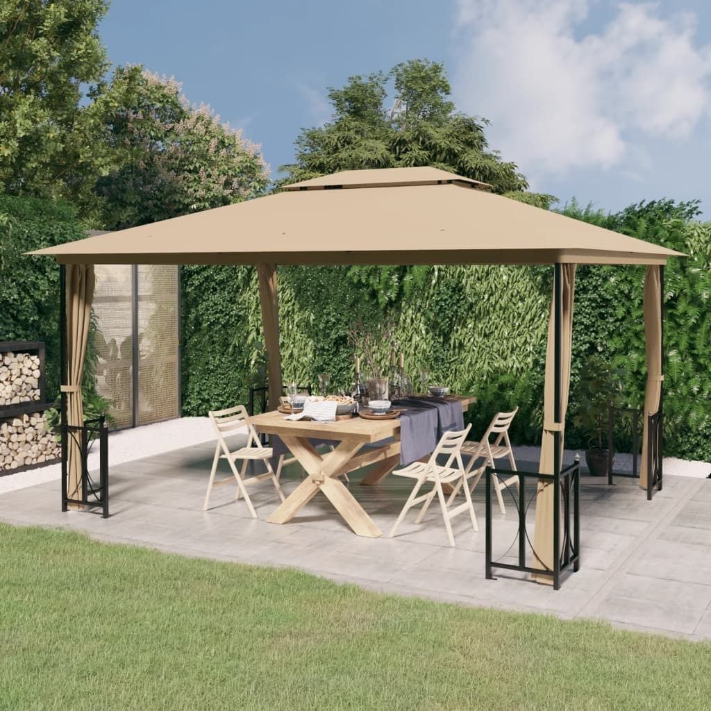 Pavillon mit Seitenwänden & Doppeldach 3x4 m Taupe , Pavillons & Partyzelte Design 2024