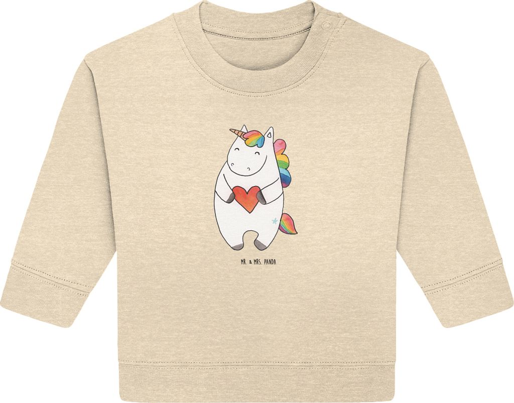 Mr. & Mrs. Panda Organic Baby Pullover Einhorn Herz 12. - 18. Monat - Natural Raw - Geschenk, böse, Lustig, Einhörner, Bullover, Bunt, Unicorn