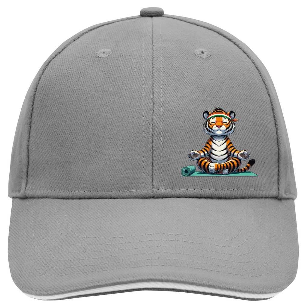 Huuraa Cappy Mütze Yoga Tiger Comic Dark Grey/White Baumwolle 6-Panel Kappe Geschenkidee