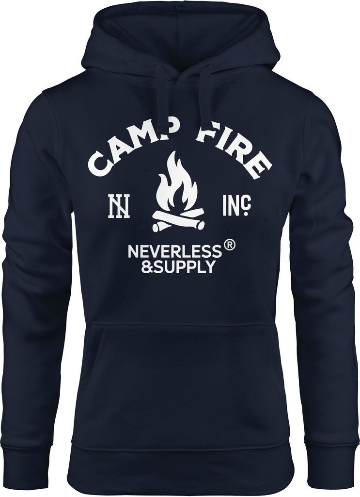 Hoodie Damen Lagerfeuer Camping Abenteuer Supply Kapuzen-Pullover Neverless navy M