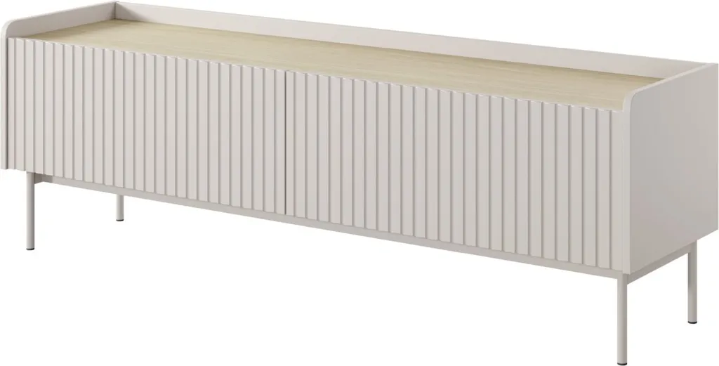 Aménagez votre salon avec le meuble TV 153 cm Liwelo gris et strié