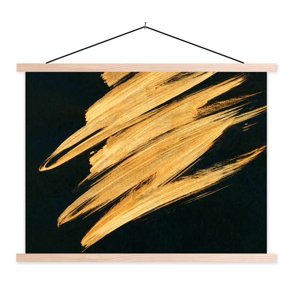 MuchoWow Textilposter Gold - Farbe - Streifen - Luxus - Abstrakt 120x90 cm mit holzfarbenen Rahmen - Magnetisch