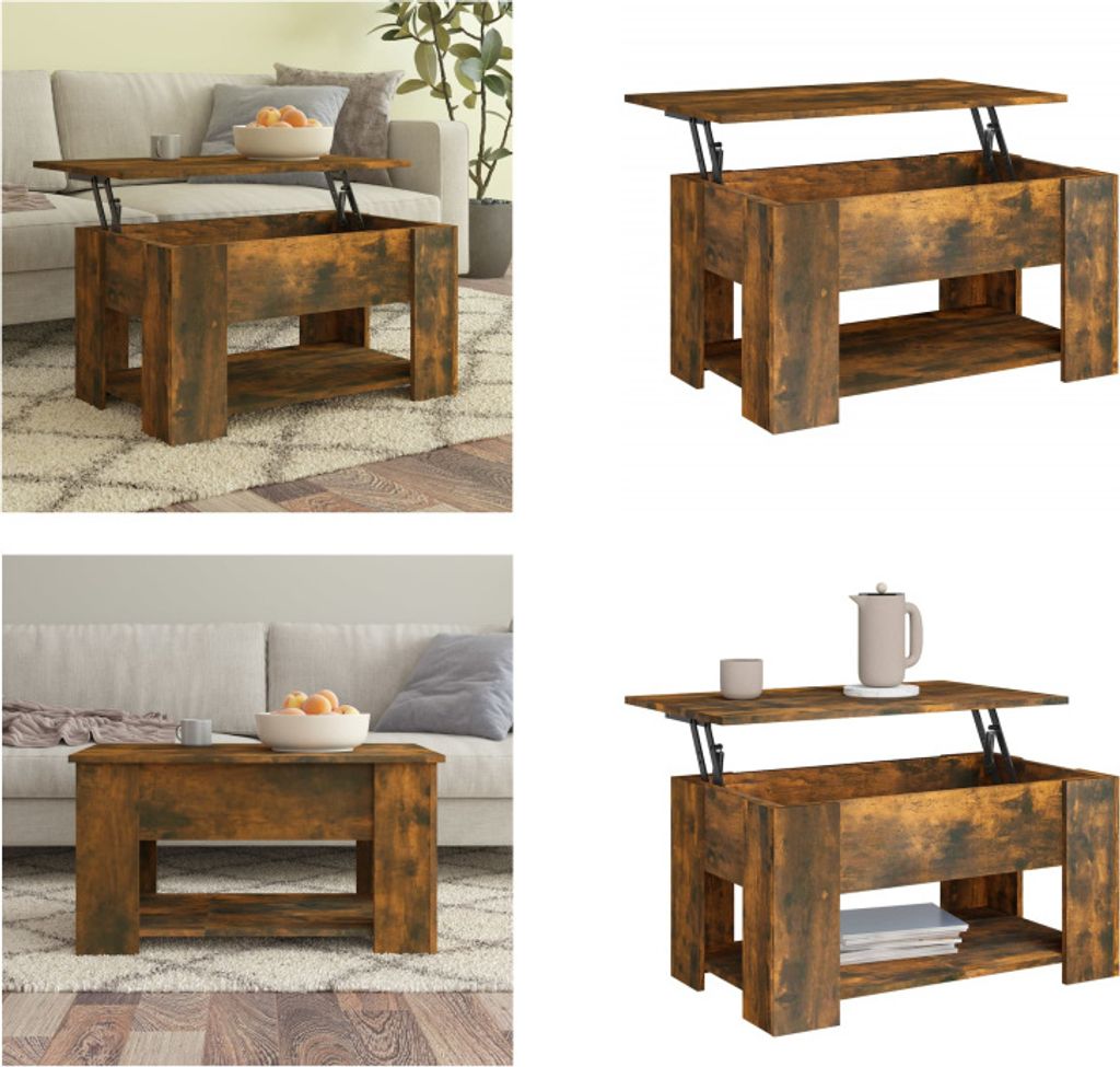 vidaXL Couchtisch Räuchereiche 79x49x41 cm Holzwerkstoff - Couchtisch - Couchtische - Couchtisch Höhenverstellbar - Beistelltisch