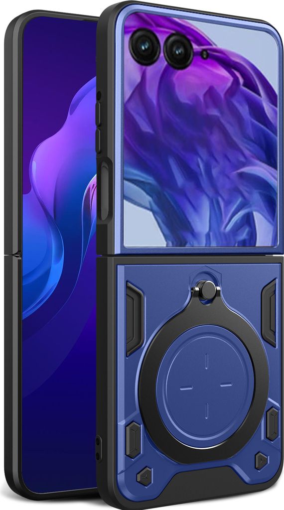 Handyhülle für Motorola Razr 50 Ultra Dual-Layer Stoßfest Rüstung Hülle mit Kreisförmig Ring Ständer Blau