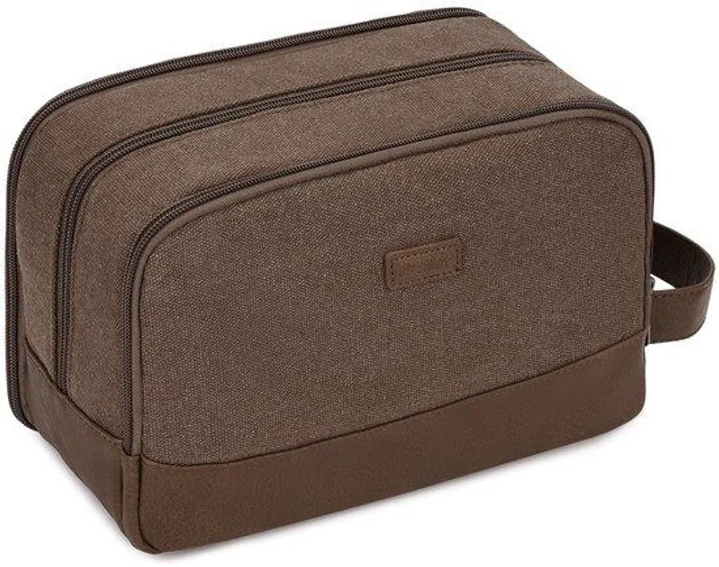 Trousse de toilette homme anti-fuite en toile et cuir végétal marron