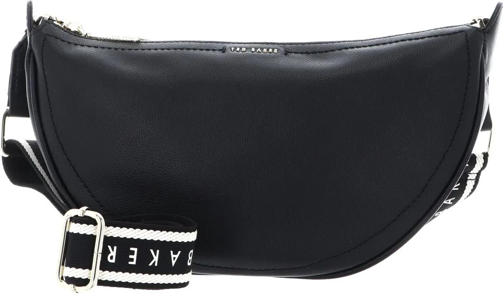 Ted Baker Lorreen Borsa Mezzaluna in Pelle Nera con Tracolla Webbing