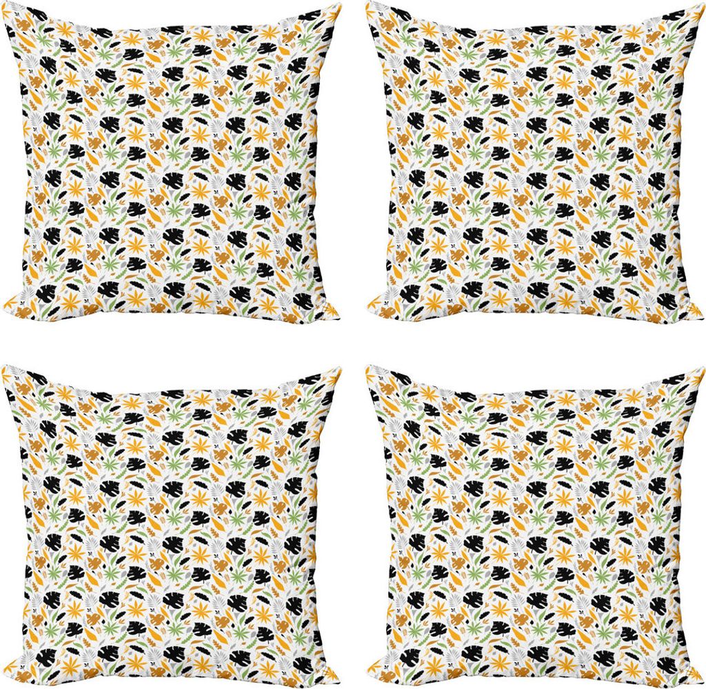 ABAKUHAUS Blätter Kissenbezug Set (4 Stück), Tropisches Laub Silhouette, Moderner Doppelseitiger Digitaldruck, 60 cm x 60 cm, Mehrfarbig