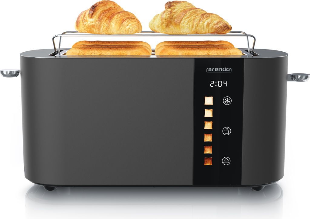 Arendo Toaster 4 Scheiben, Langschlitztoaster, Langschlitz, Edelstahl, 1500W, Display mit Restzeitanzeige, Brötchenaufsatz, Defrost Funktion, Wär...
