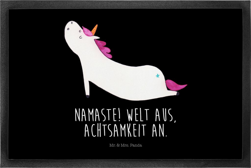 Mr. & Mrs. Panda Schuhabstreifer Einhorn Yoga 50 x 75 cm - Schwarz - Geschenk, Einhörner, Unicorn, Lustig, Namaste, Sport, Bodenvorleger, fußmatt...