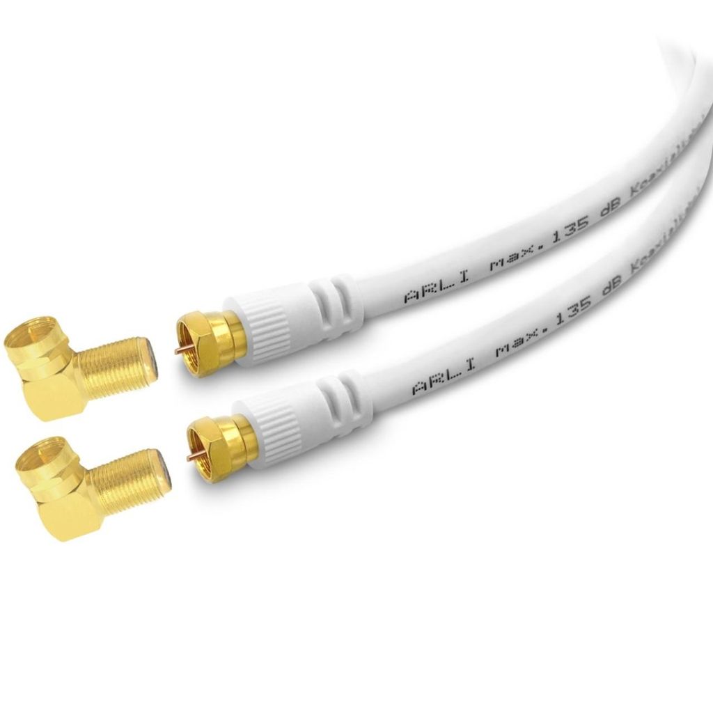 3m ARLI HD Sat Doppel Winkel Anschlusskabel weiß max. 135 dB 5-fach geschirmt | vergoldete F-Stecker & Winkeladapter | DVB-S2 DVB-T2 4K 8K
