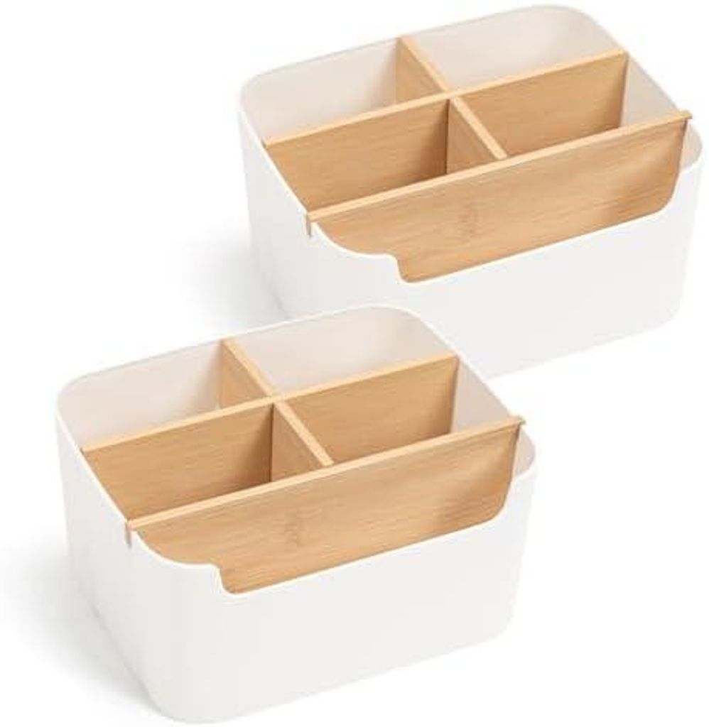5 Fächer Stifte Organizer, Schreibtisch Organizer, Stiftehalter with Bambus Abnehmbaren Trennwänden für Kosmetik, Fernbedienung, Handy, Notizzet...