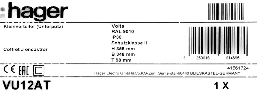 Coffret de distribution électrique encastrable 12 modules Hager Volta - 12