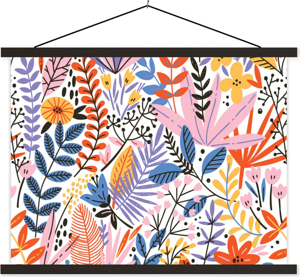 MuchoWow Textilposter Sommer - Blätter - Pflanzen 120x90 cm mit schwarzem Rahmen - Aufhänger für Poster