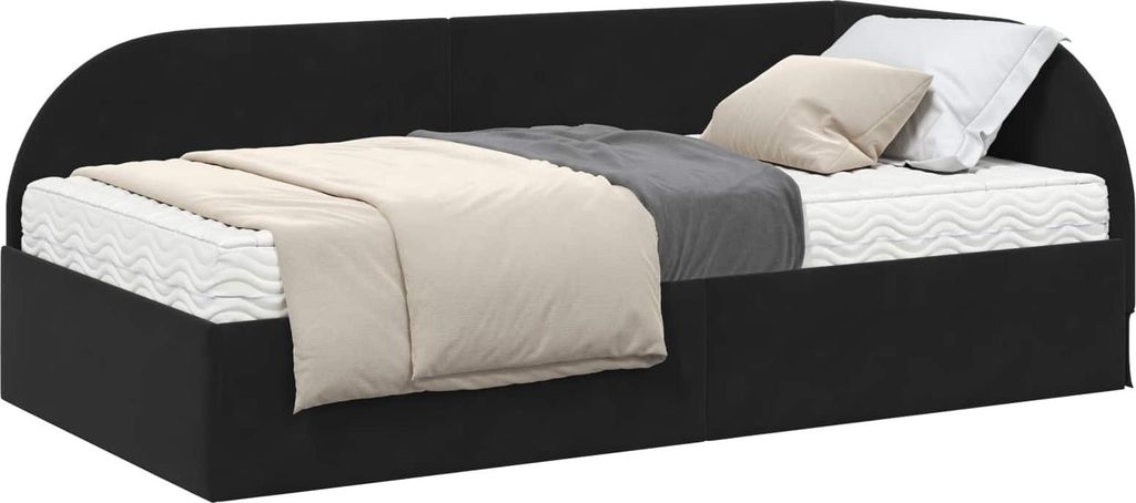 Eckbettgestell mit Matratze mit Kopfteil 2 pcs Schwarz Samt