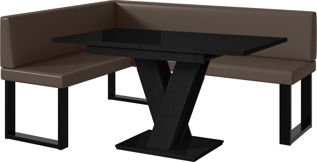 MEBLINI Eckbank für Esszimmer mit ausziehbarem Tisch - Küchenbank - Essecke - Sitzecke Küche - TONI - U-Beine 128x168x87cm Links - Braun Kunstle...