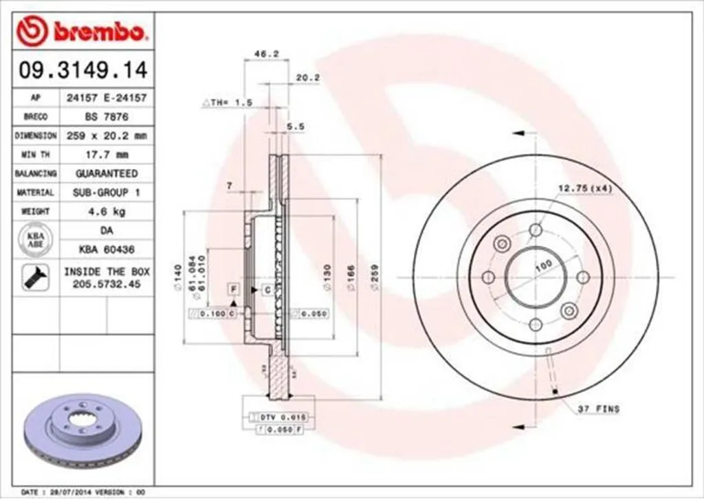 Brembo 09.3149.14 Jeu de 2 Disques de Frein Avant Haute Performance