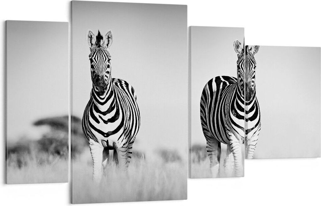 Bild auf Leinwand - Leinwandbild - 4 Teile - Zebras Fotografie Schwarzweiß - 120x70cm - Wand Bild - Wanddeko - Wandbilder - Leinwanddruck - Bilder...