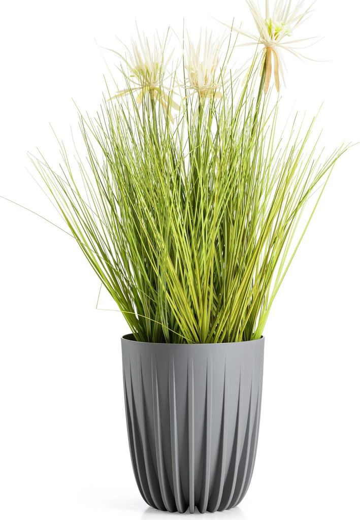 HowHomely | Pflanzkübel - Stripped - 19x22,6 cm - Grau - Modernes Design - UV-beständig und Leicht