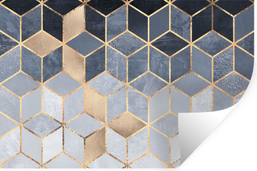 MuchoWow Wandtattoo Wandsticker Wandaufkleber Würfel - Gold - Muster 90x60 cm Selbstklebend und Repositionierbar - Aufkleber