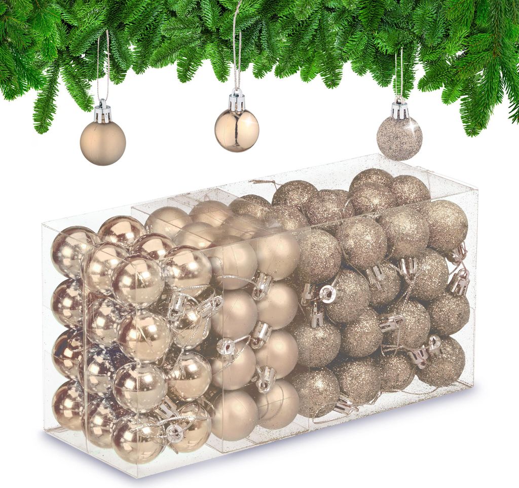 Relaxdays Weihnachtskugeln 96er Set, glitzernde, matte, Produktbild 