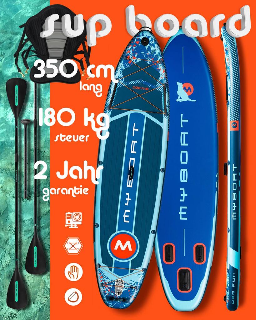 Komplettset Kajak Touring SUP Board Set mit 7cm hohem stabilem Sitz, zweite 4-teiligem Paddel, MyBoat — Dog Fun 1, 2 Personen Paddling Kayak Kanu...