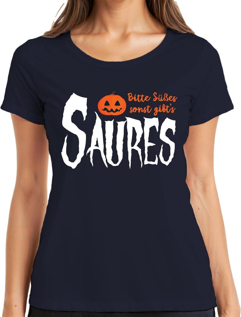 Bitte Süßes sonst gibt's Saures Halloween Kürbis Gruselig Kinder Damen T-Shirt, Navy, XL