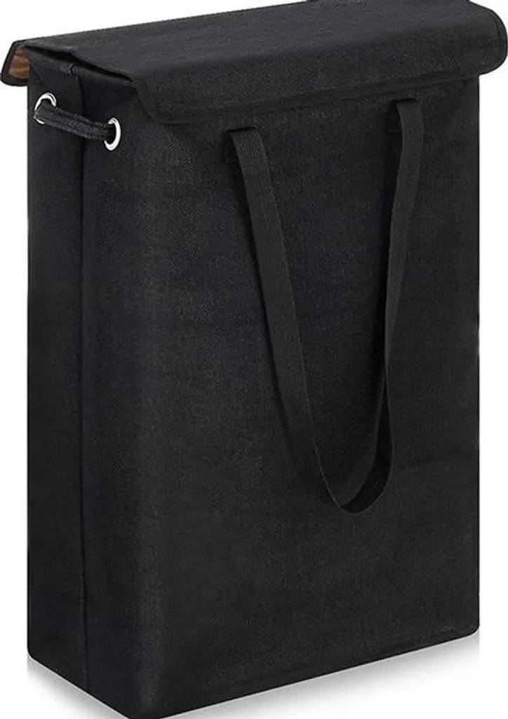 Panier à linge noir 45L en coton et lin pliable avec couvercle robuste