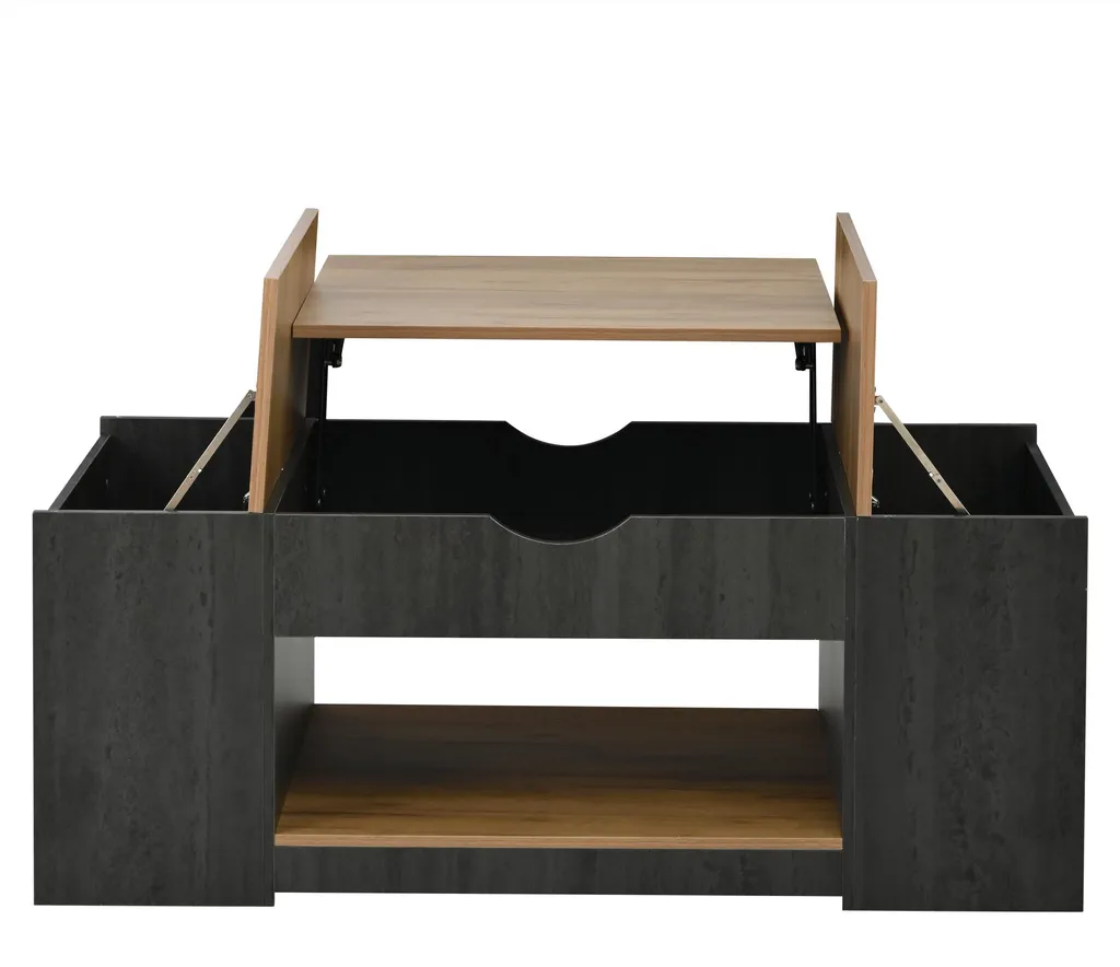 Table basse relevable 110 cm gris et bois marron avec coffre MDF - 2