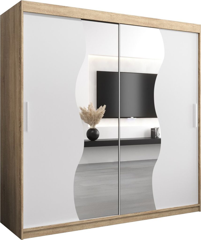 Kleiderschrank, Schiebetürenschrank Schlafzimmer, Schrank mit Spiegel MADRYT 200 cm