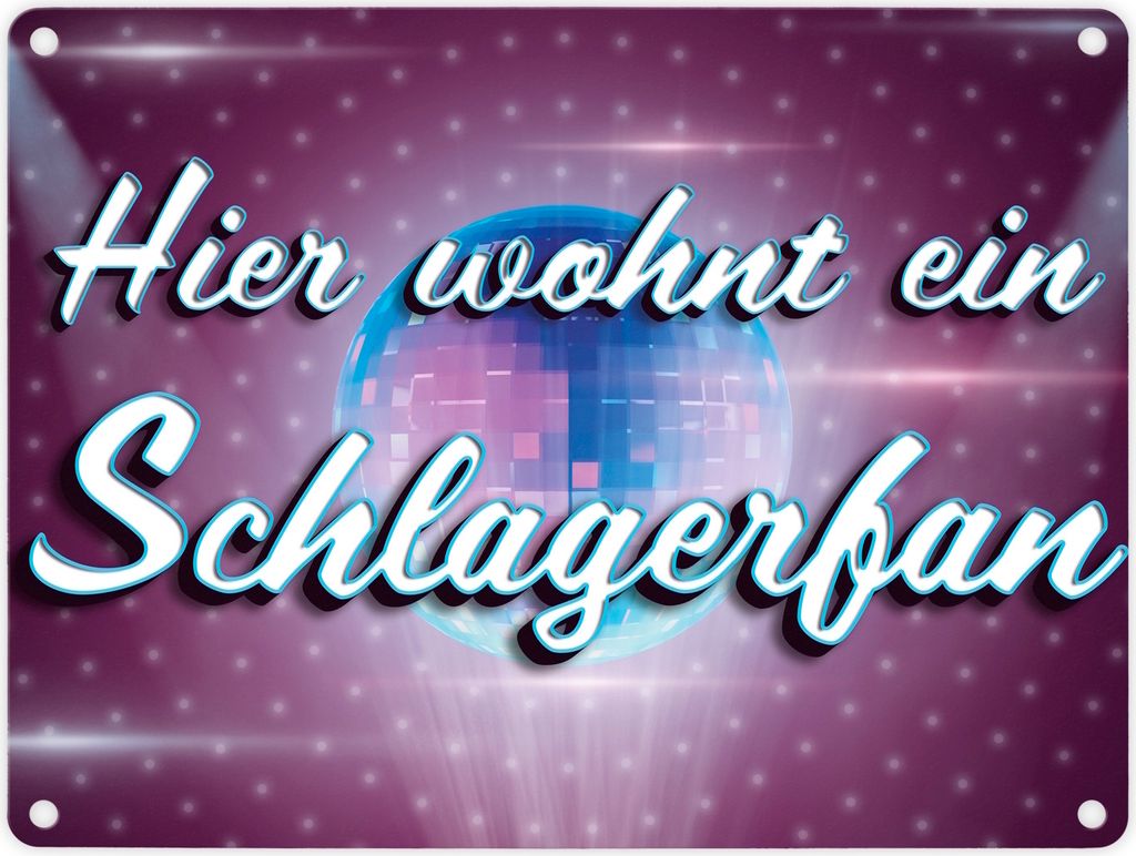 Hier wohnt ein Schlagerfan Metallschild in 15x20 cm mit Discokugel